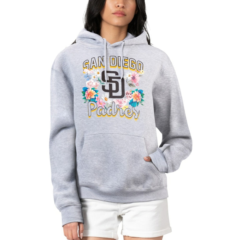 San Diego Padres G-III 4Her by Carl Banks Women's Flowers Graphic Pullover Hoodie Heather Gray