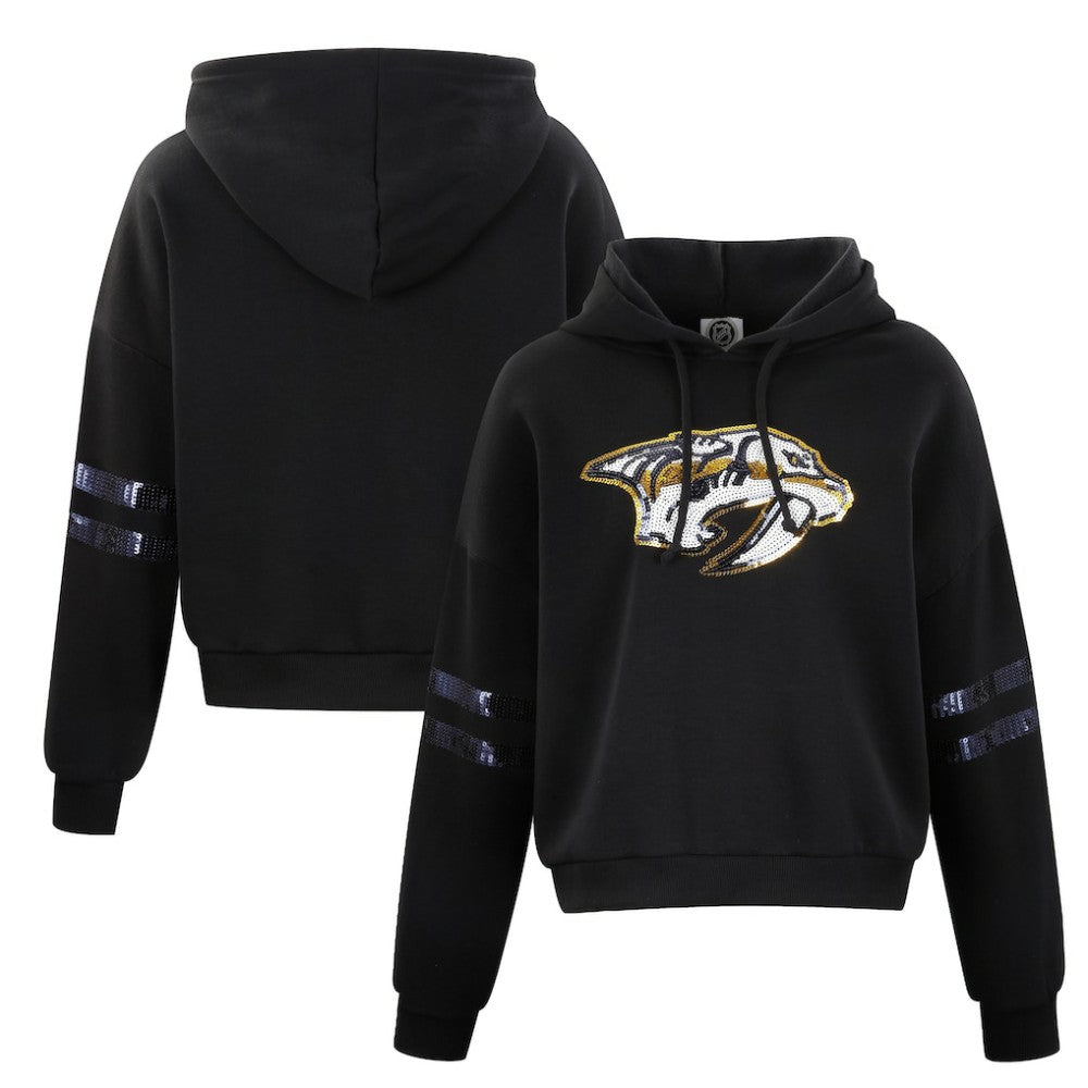 Nashville Predators Cuce Women's Sequin Cropped Pullover Hoodie Black