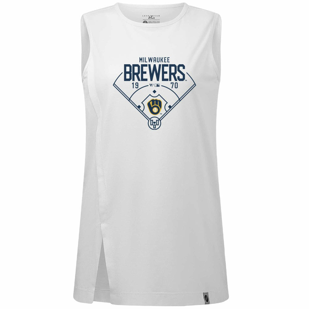 Milwaukee Brewers Levelwear Women's Influx Home Field Tank Top White