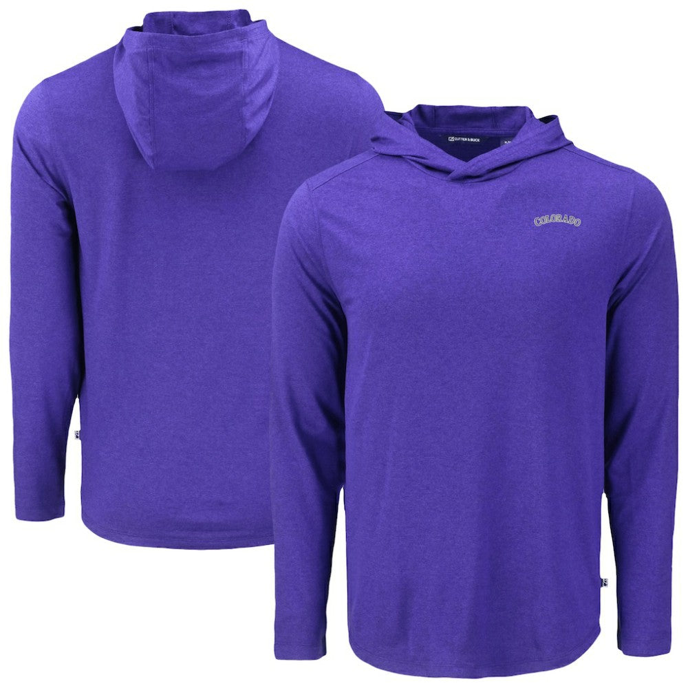 Colorado Rockies Cutter & Buck Coastline Epic Comfort Recycled Eco Hoodie Long Sleeve T-Shirt Purple