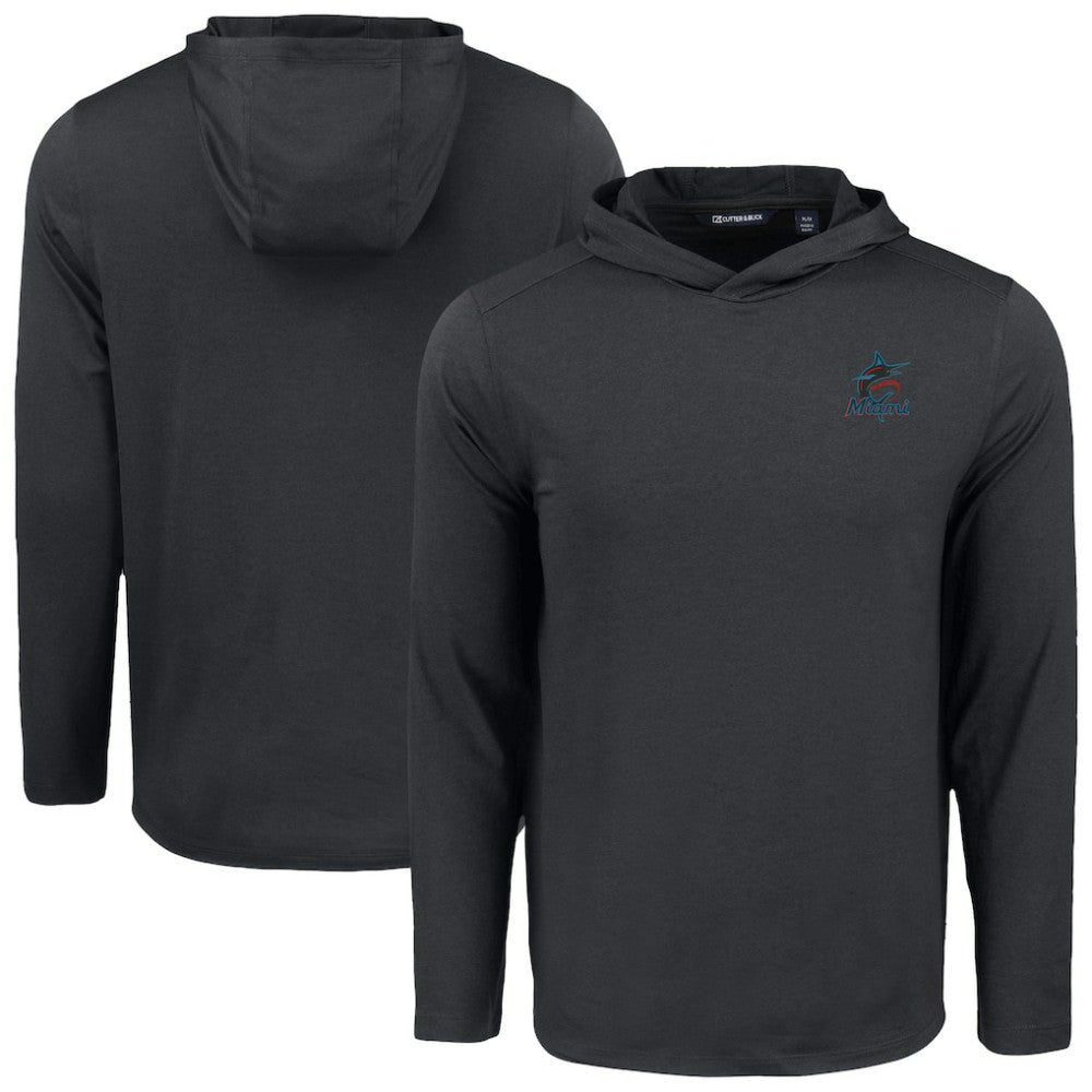 Miami Marlins Cutter & Buck Coastline Epic Comfort Recycled Eco Hoodie Long Sleeve T-Shirt Black