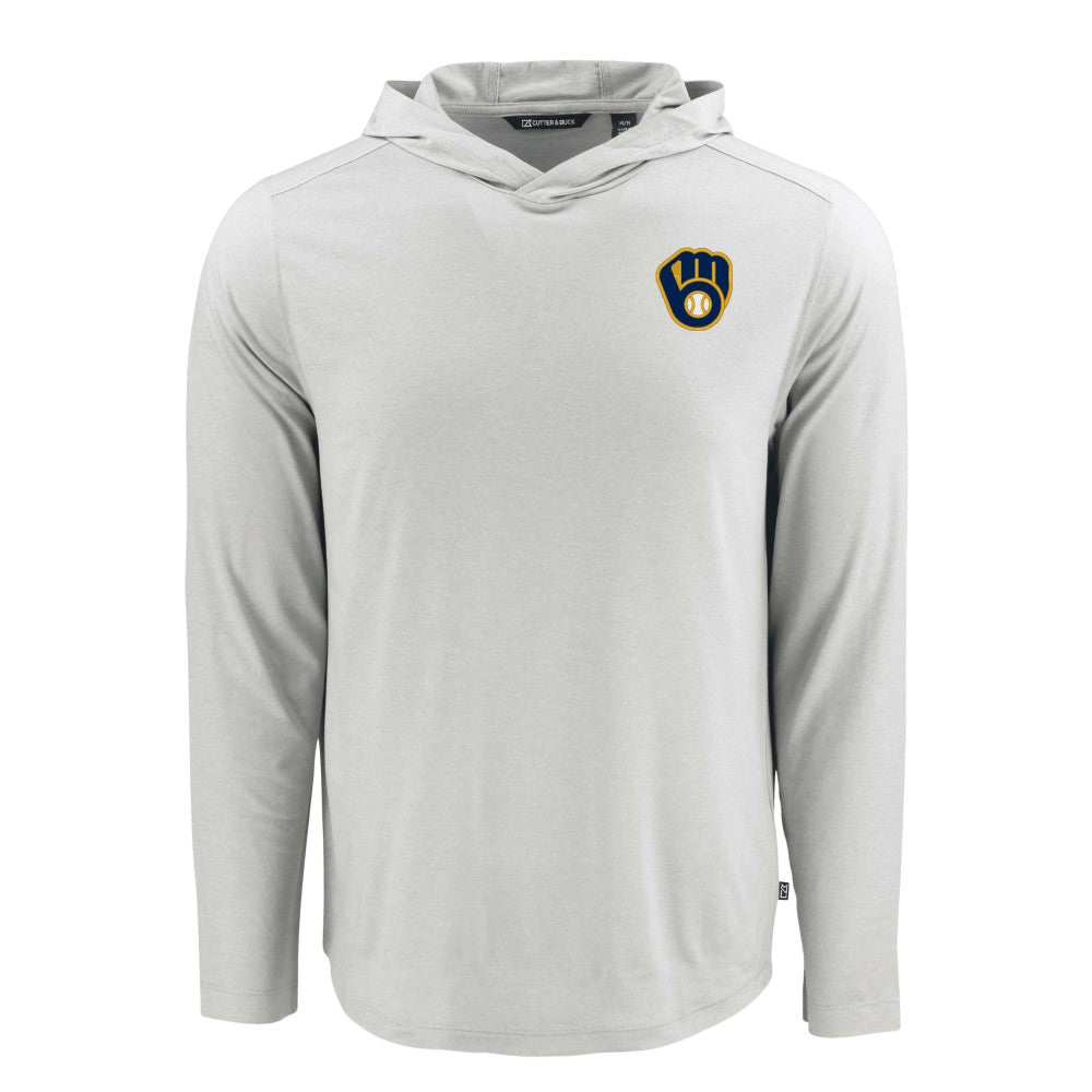 Milwaukee Brewers Cutter & Buck Coastline Epic Comfort Recycled Eco Hoodie Long Sleeve T-Shirt Gray