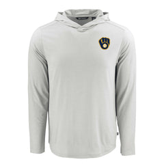 Milwaukee Brewers Cutter & Buck Coastline Epic Comfort Recycled Eco Hoodie Long Sleeve T-Shirt Gray