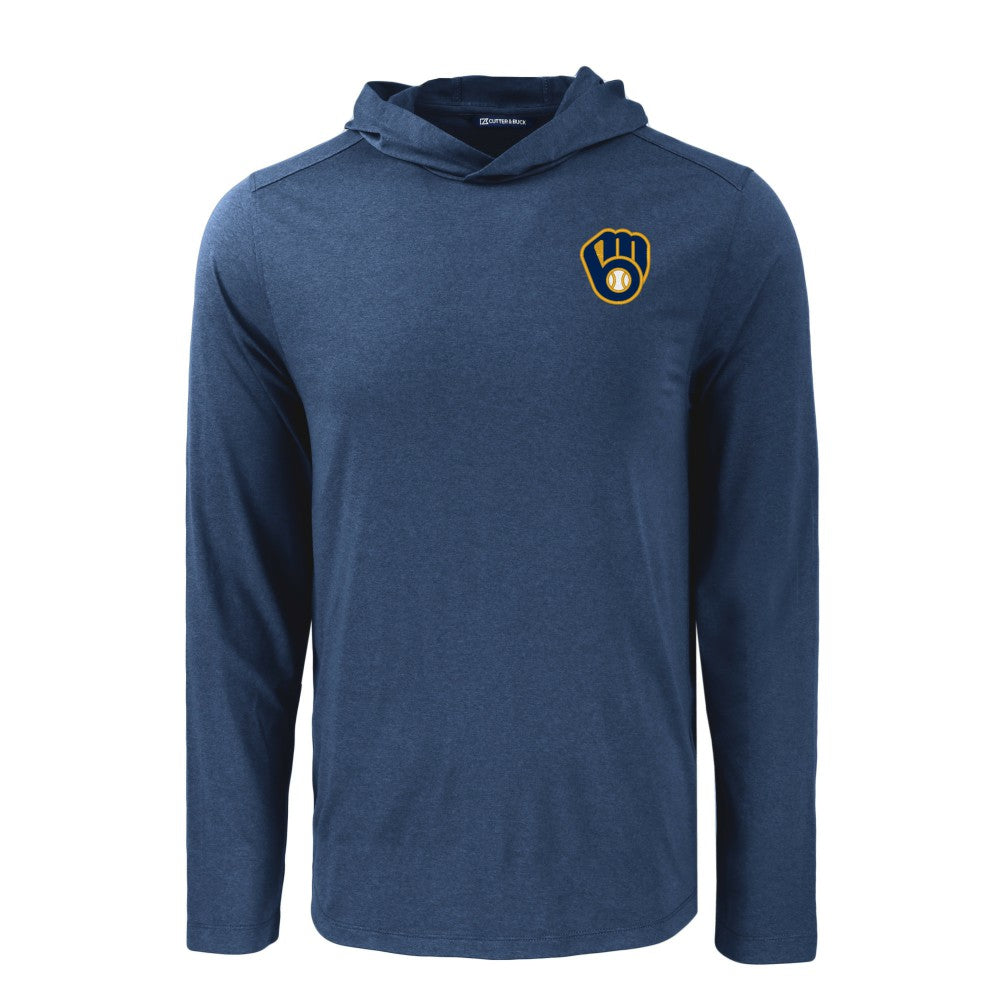 Milwaukee Brewers Cutter & Buck Coastline Epic Comfort Recycled Eco Hoodie Long Sleeve T-Shirt Navy