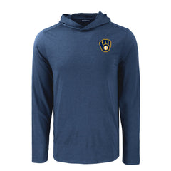 Milwaukee Brewers Cutter & Buck Coastline Epic Comfort Recycled Eco Hoodie Long Sleeve T-Shirt Navy