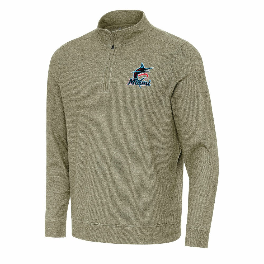 Miami Marlins Antigua Subtle Quarter-Zip Sweatshirt Heather Olive