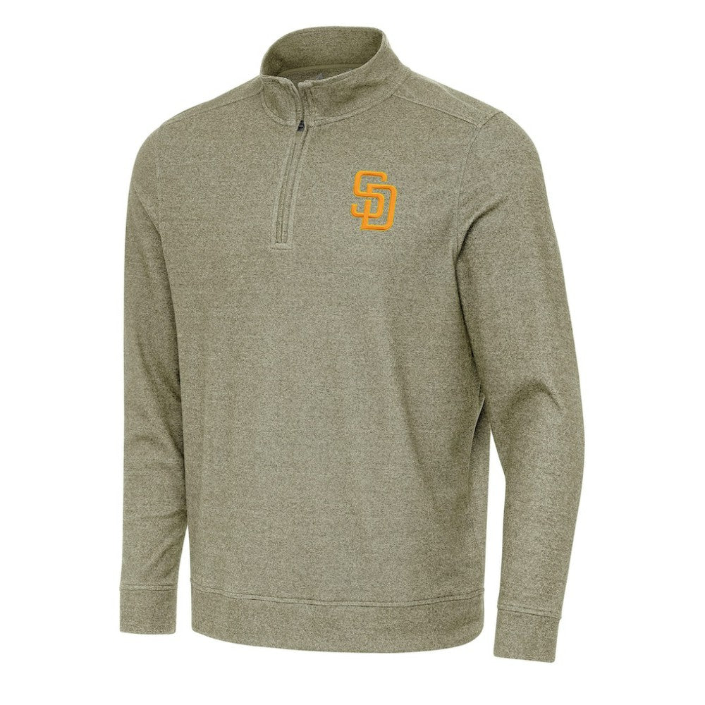 San Diego Padres Antigua Subtle Quarter-Zip Sweatshirt Heather Olive