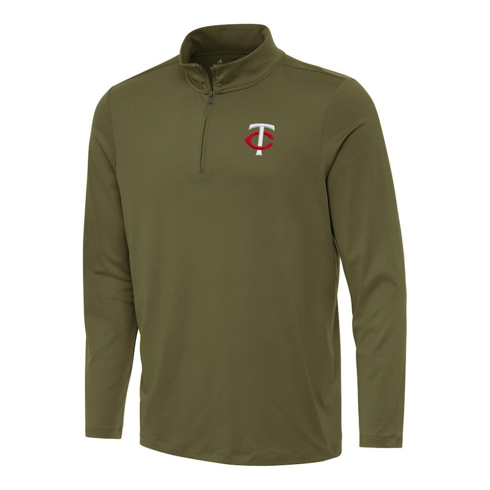 Minnesota Twins Antigua Reprocess Quarter-Zip Top Olive