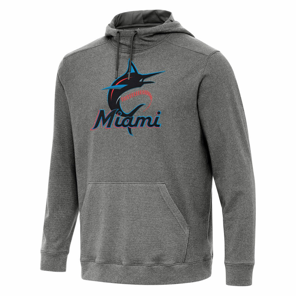 Miami Marlins Antigua Cloud Pullover Hoodie Heather Black