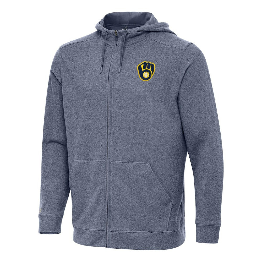 Milwaukee Brewers Antigua Effortless Full-Zip Hooded Jacket Heather Navy