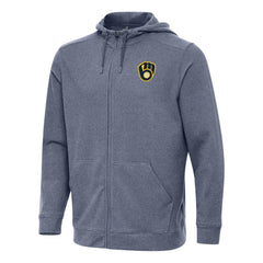 Milwaukee Brewers Antigua Effortless Full-Zip Hooded Jacket Heather Navy