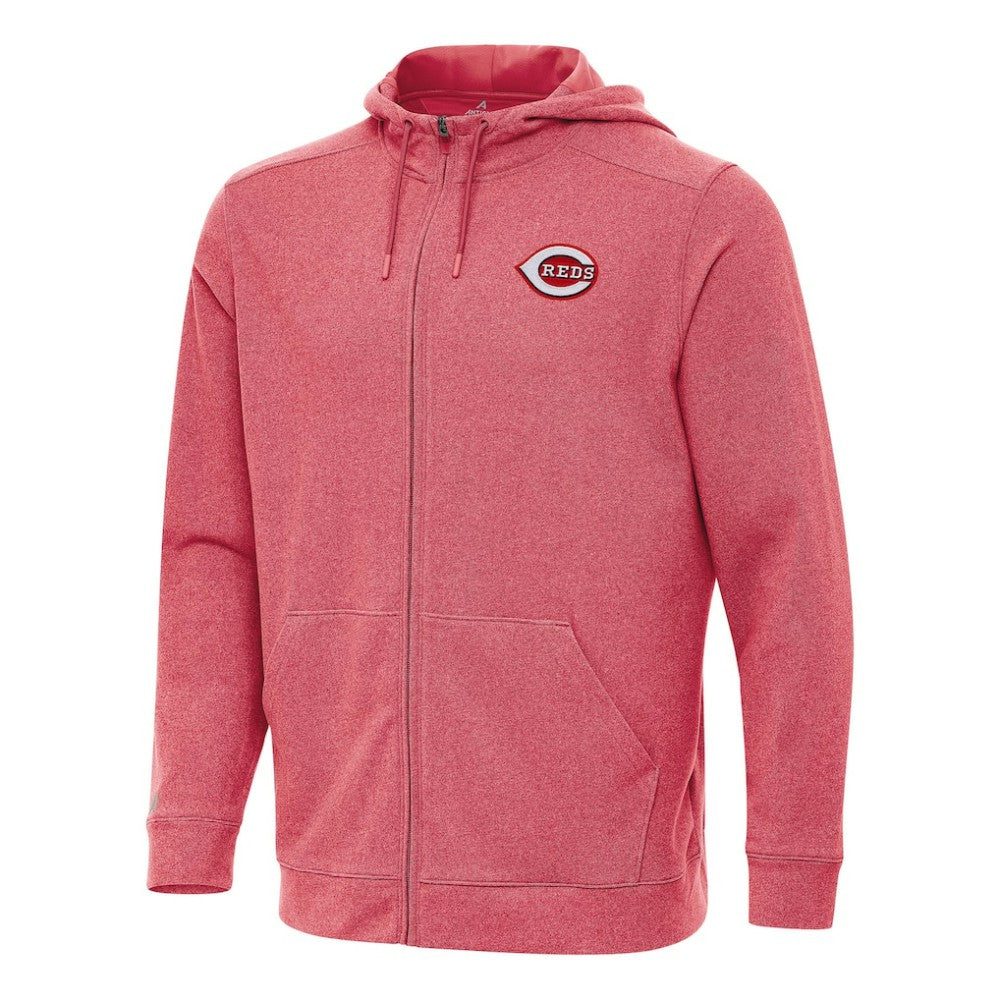 Cincinnati Reds Antigua Effortless Full-Zip Hooded Jacket Heather Red