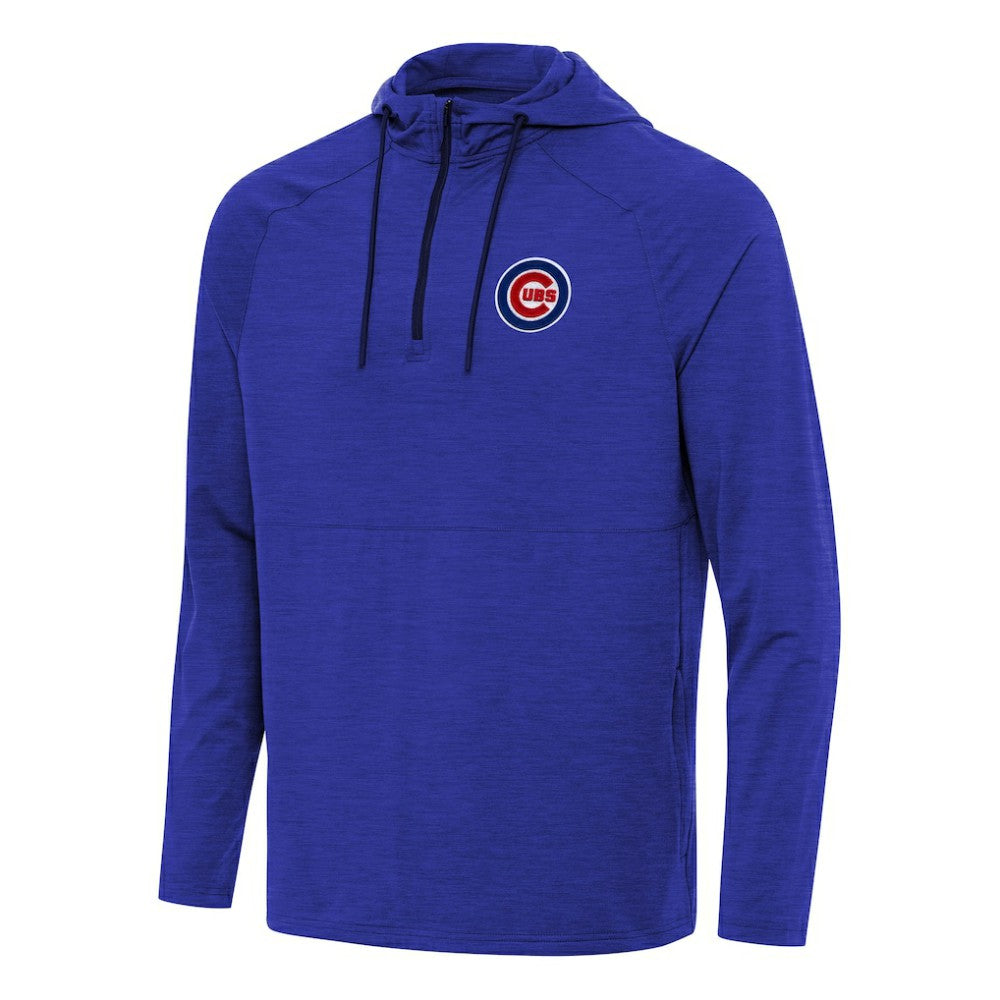 Chicago Cubs Antigua Spikes Quarter-Zip Pullover Hoodie Heather Royal