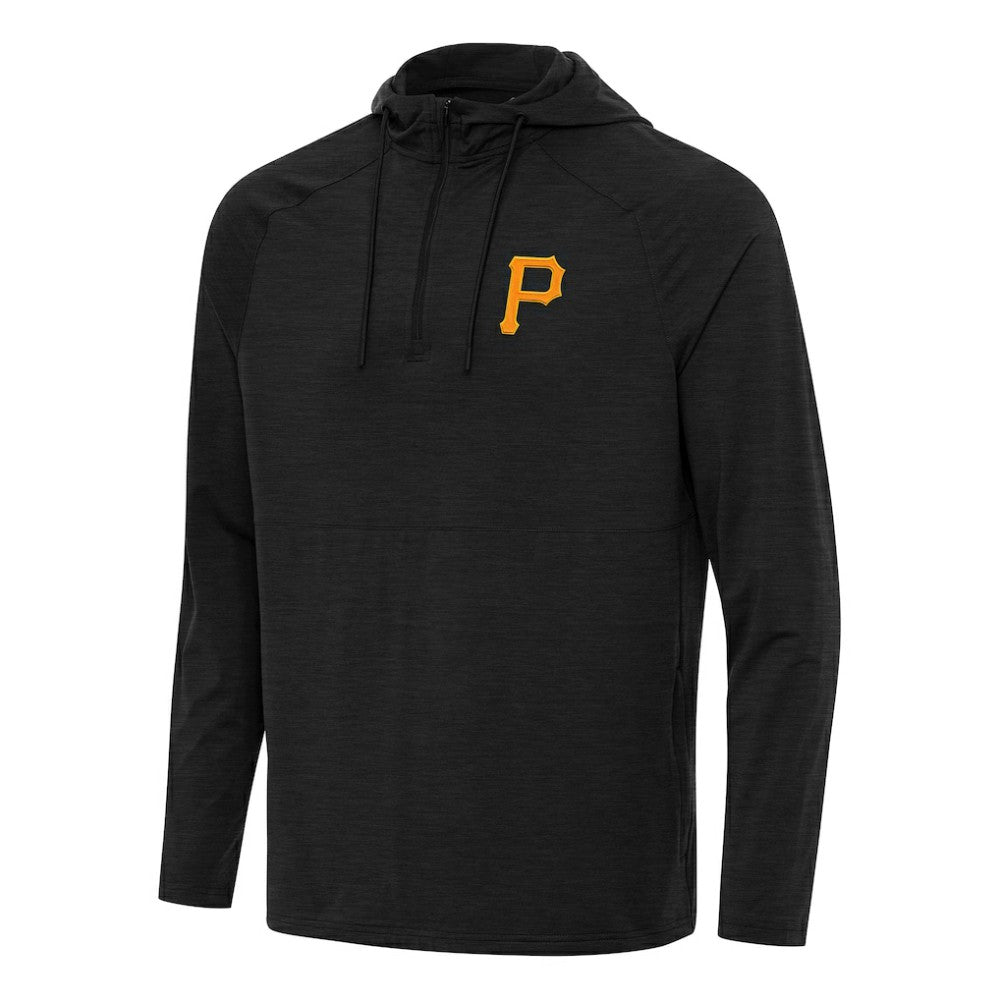 Pittsburgh Pirates Antigua Spikes Quarter-Zip Pullover Hoodie Heather Black
