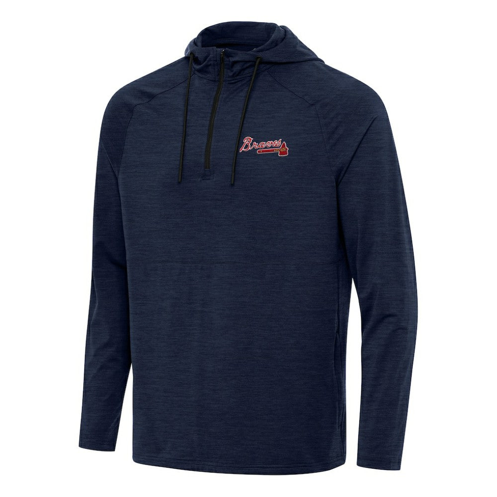 Atlanta Braves Antigua Spikes Quarter-Zip Pullover Hoodie Heather Navy