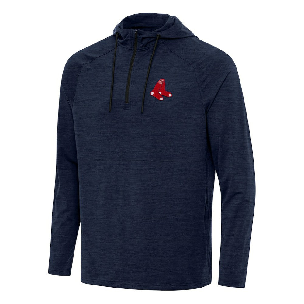 Boston Red Sox Antigua Spikes Quarter-Zip Pullover Hoodie Heather Navy