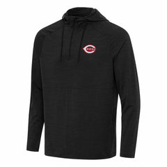 Cincinnati Reds Antigua Spikes Quarter-Zip Pullover Hoodie Heather Black
