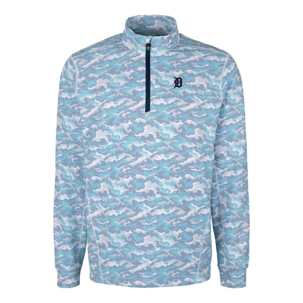 Detroit Tigers Cutter & Buck Traverse Eco Camo Tri-Blend DryTec Quarter-Zip Jacket Light Blue