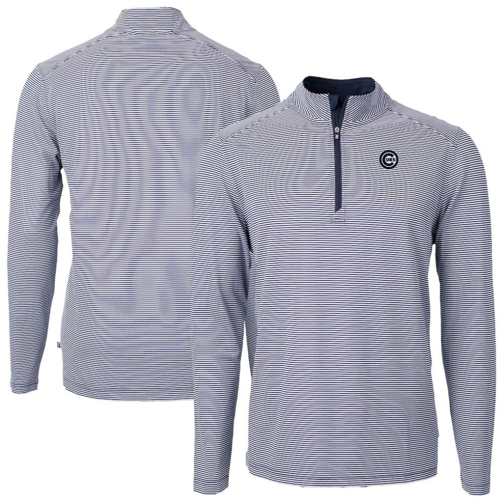 Chicago Cubs Cutter & Buck Virtue Eco Pique Micro Stripe Quarter-Zip Jacket Navy