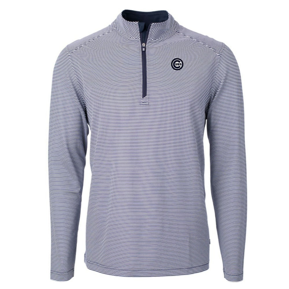 Chicago Cubs Cutter & Buck Virtue Eco Pique Micro Stripe Quarter-Zip Jacket Navy