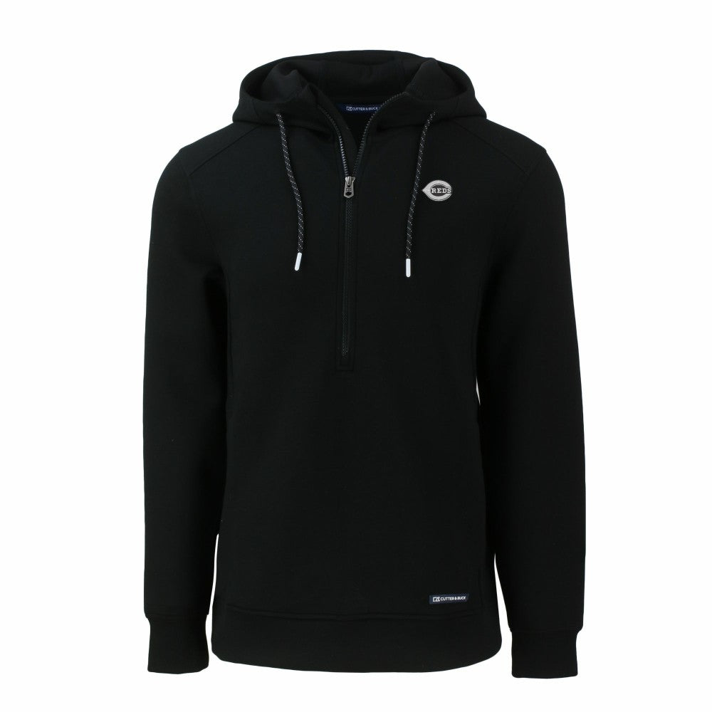 Cincinnati Reds Cutter & Buck Roam Eco Recycled Half-Zip Pullover Hoodie Black