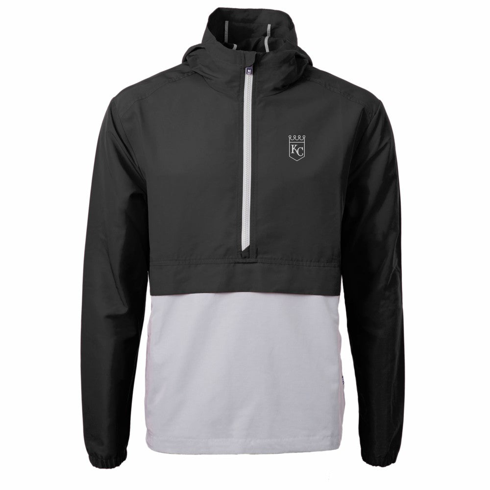 Kansas City Royals Cutter & Buck Charter Eco Recycled Anorak Half-Zip Hoodie Jacket Black/Gray