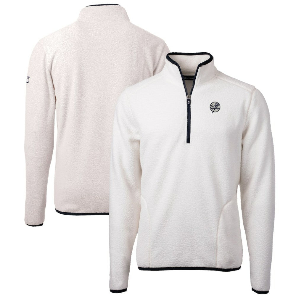 New York Yankees Cutter & Buck Cascade Eco Fleece Quarter-Zip Jacket Oatmeal