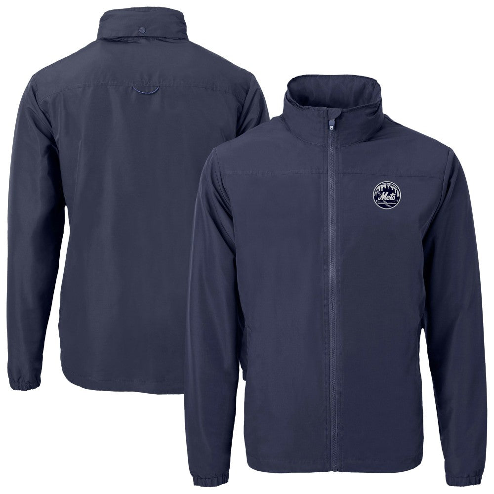 New York Mets Cutter & Buck Charter Eco Recycled Full-Zip Hoodie Jacket Navy