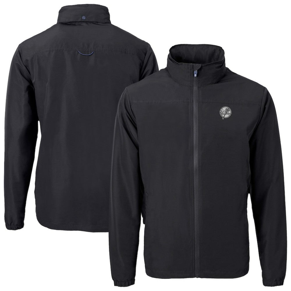 New York Yankees Cutter & Buck Charter Eco Recycled Full-Zip Hoodie Jacket Black