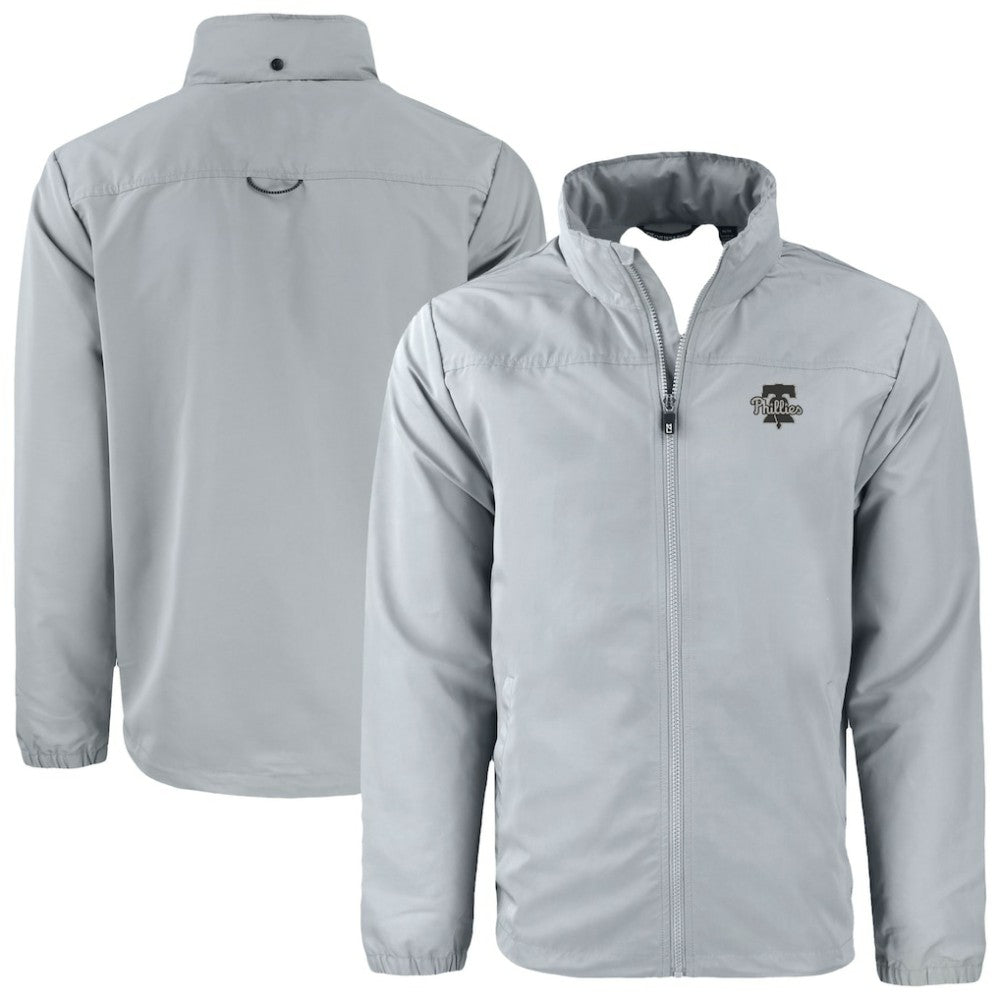 Philadelphia Phillies Cutter & Buck Charter Eco Recycled Full-Zip Hoodie Jacket Gray