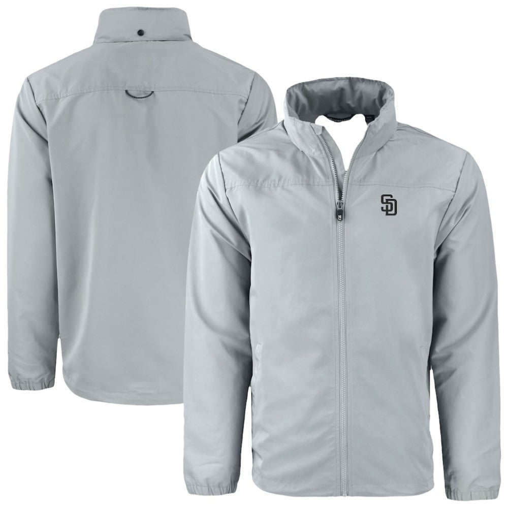 San Diego Padres Cutter & Buck Charter Eco Recycled Full-Zip Hoodie Jacket Gray