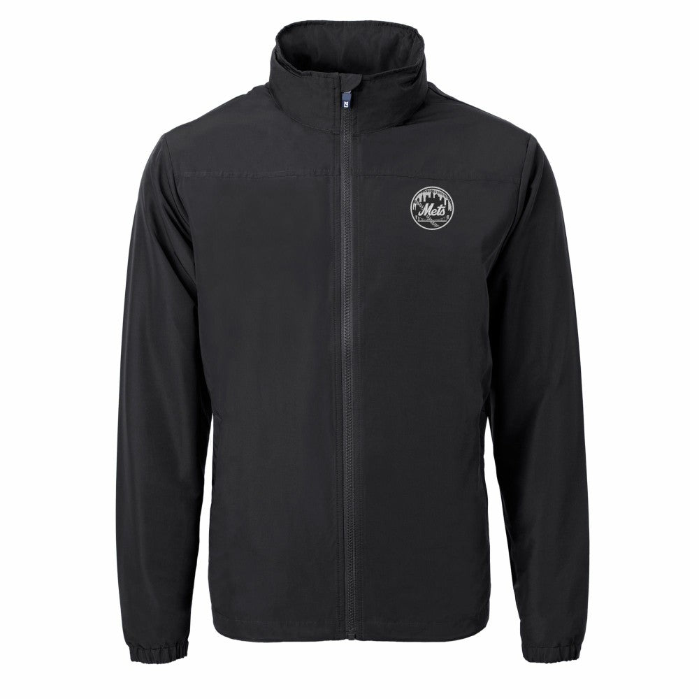 New York Mets Cutter & Buck Charter Eco Recycled Full-Zip Hoodie Jacket Black