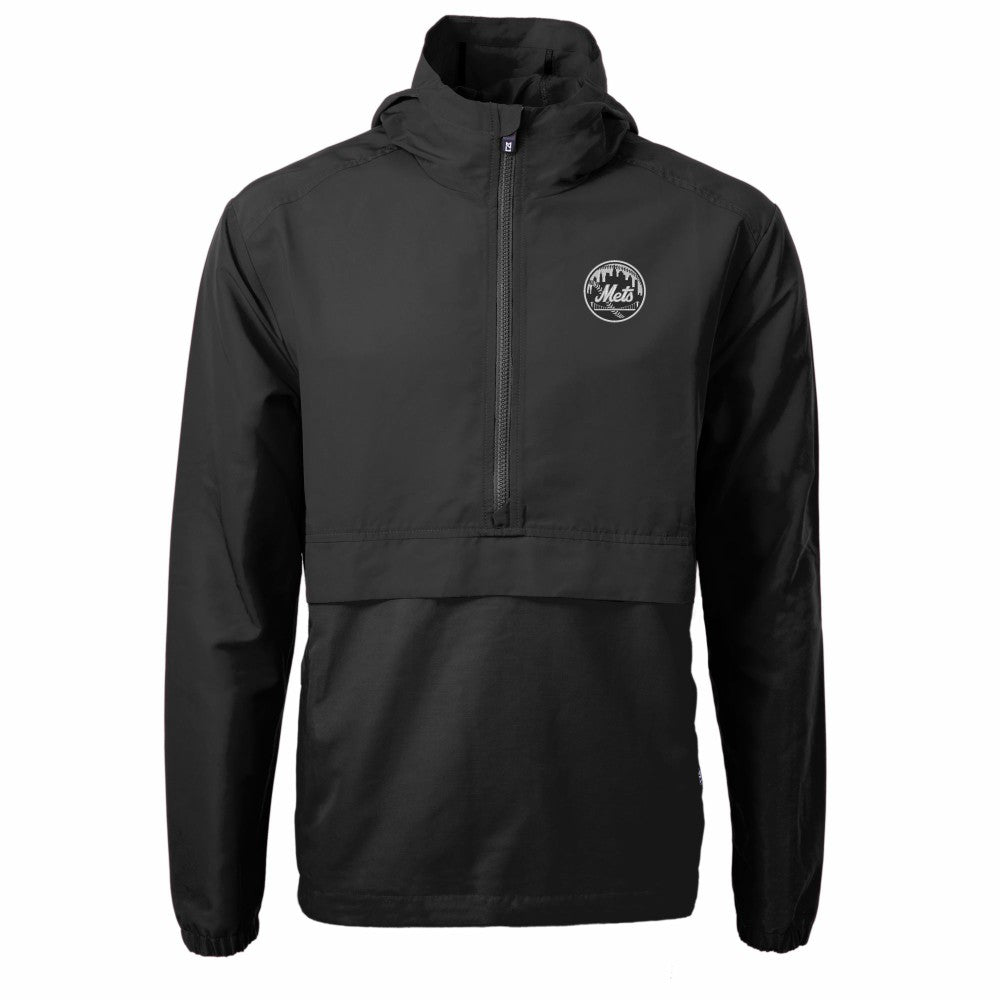 New York Mets Cutter & Buck Charter Eco Recycled Anorak Half-Zip Hoodie Jacket Black