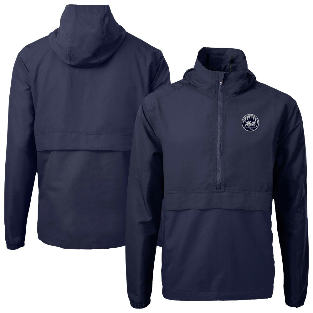 New York Mets Cutter & Buck Charter Eco Recycled Anorak Half-Zip Hoodie Jacket Navy