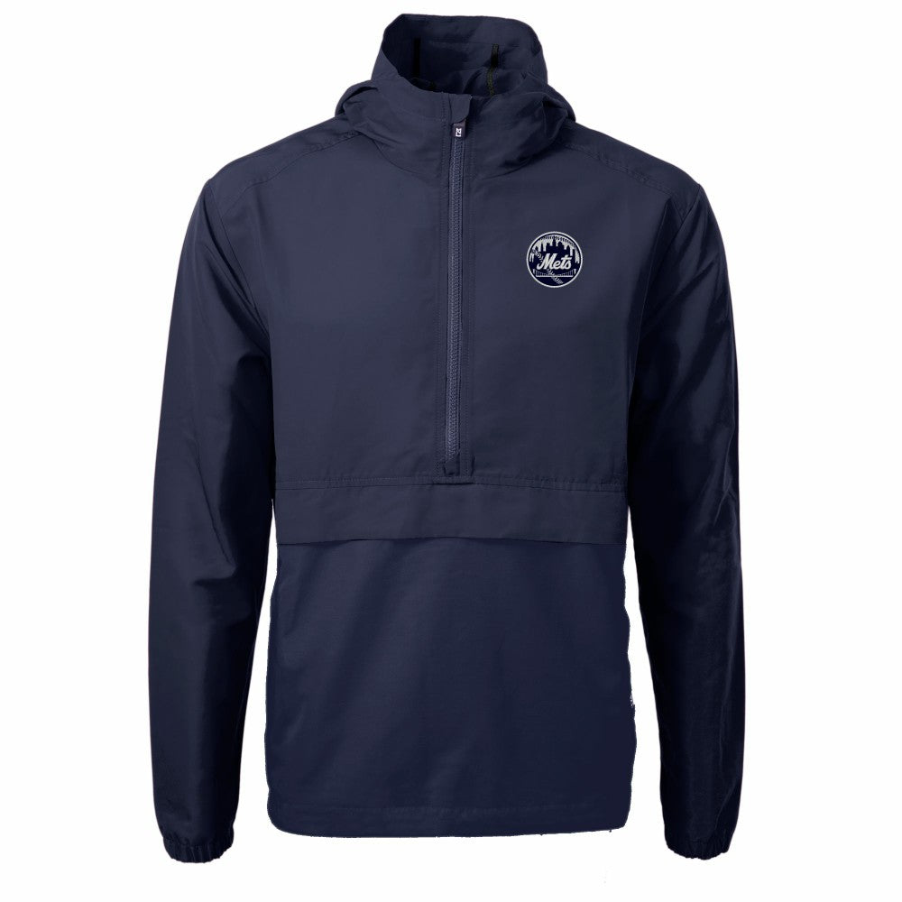 New York Mets Cutter & Buck Charter Eco Recycled Anorak Half-Zip Hoodie Jacket Navy