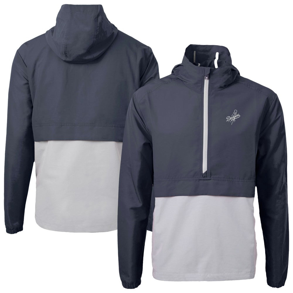 Los Angeles Dodgers Cutter & Buck Charter Eco Recycled Anorak Half-Zip Hoodie Jacket Navy/Gray