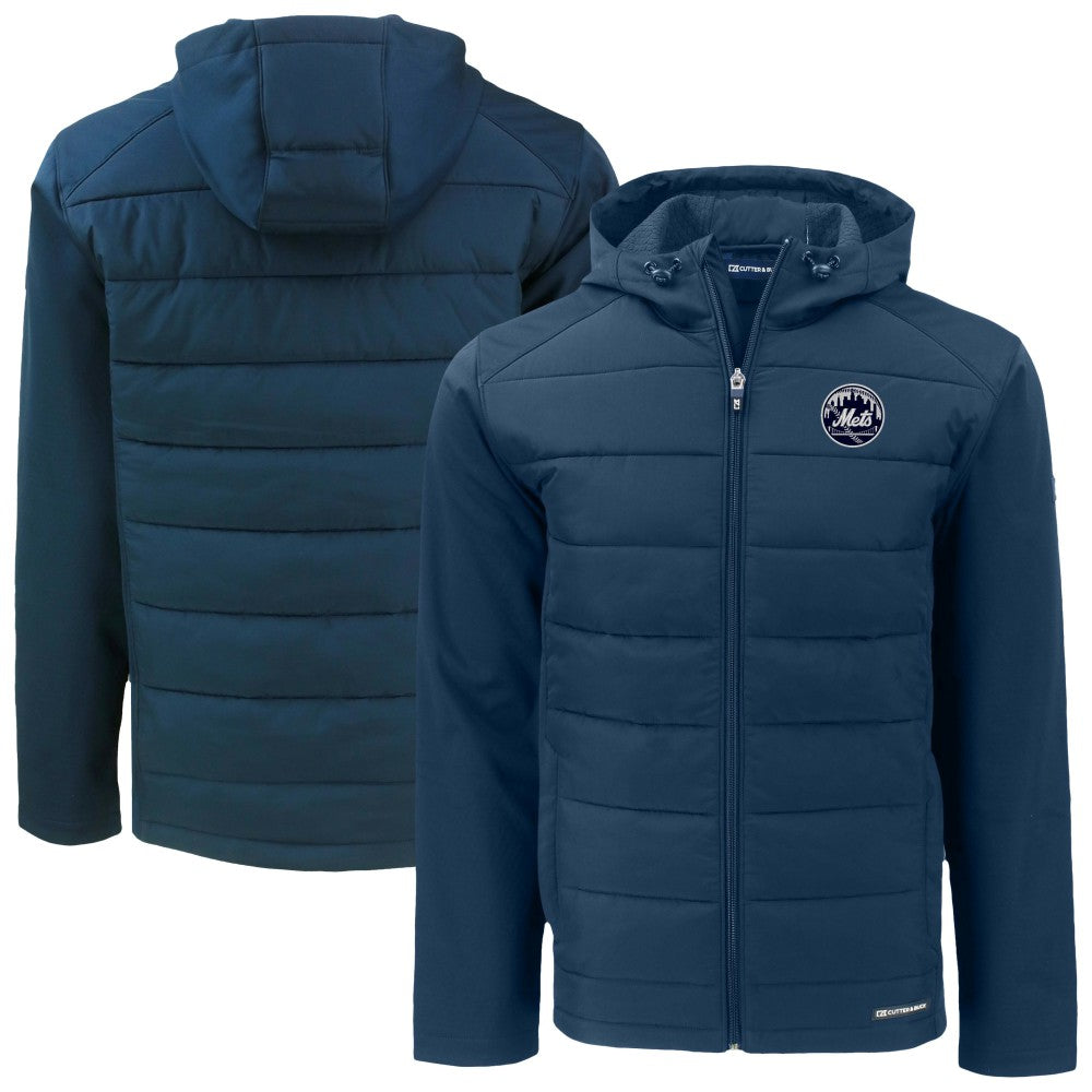 New York Mets Cutter & Buck Evoke Hybrid Eco Softshell Recycled Full-Zip Hooded Jacket Navy