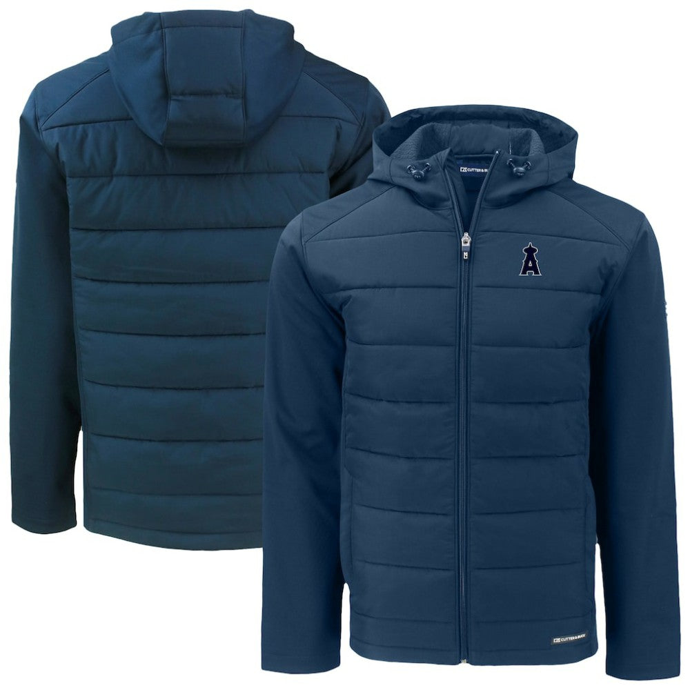 Los Angeles Angels Cutter & Buck Evoke Hybrid Eco Softshell Recycled Full-Zip Hooded Jacket Navy