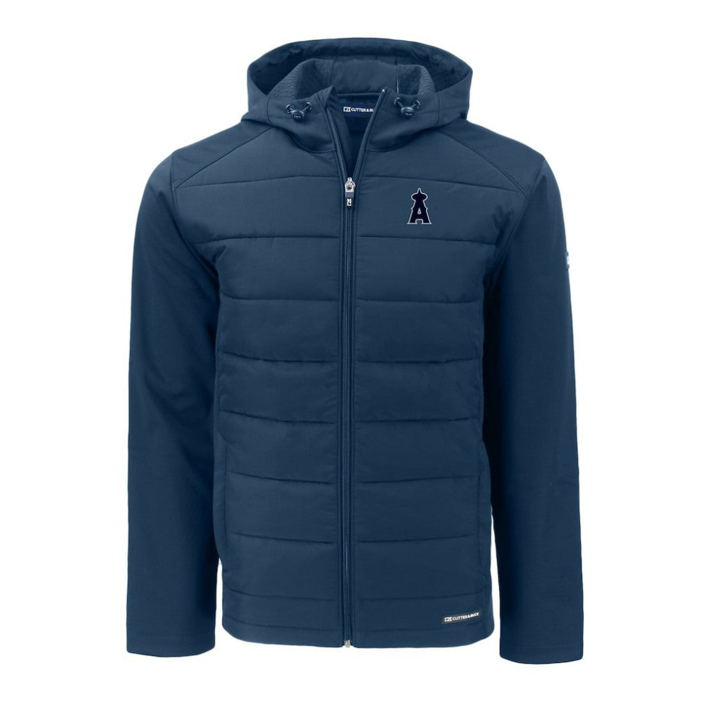 Los Angeles Angels Cutter & Buck Evoke Hybrid Eco Softshell Recycled Full-Zip Hooded Jacket Navy