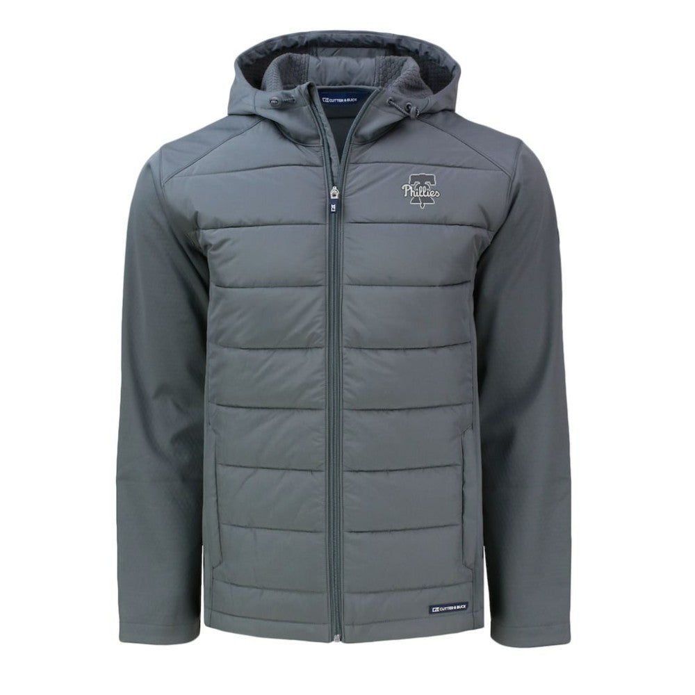 Philadelphia Phillies Cutter & Buck Evoke Hybrid Eco Softshell Recycled Full-Zip Hooded Jacket Gray
