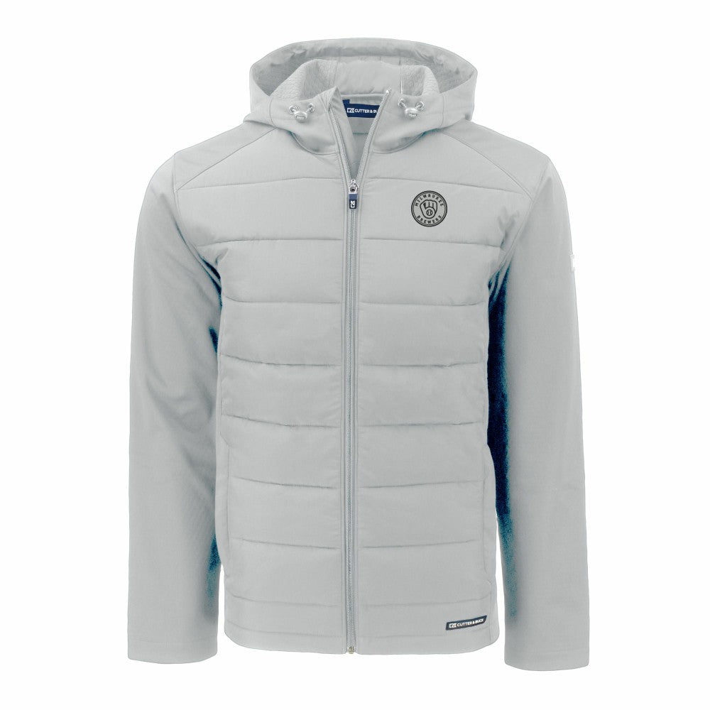 Milwaukee Brewers Cutter & Buck Evoke Hybrid Eco Softshell Recycled Full-Zip Hooded Jacket Gray
