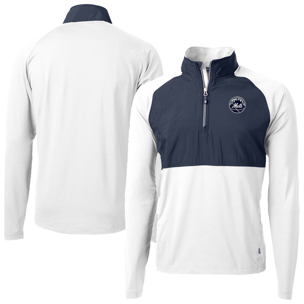 New York Mets Cutter & Buck Adapt Eco Hybrid Raglan DryTec Quarter-Zip Jacket White
