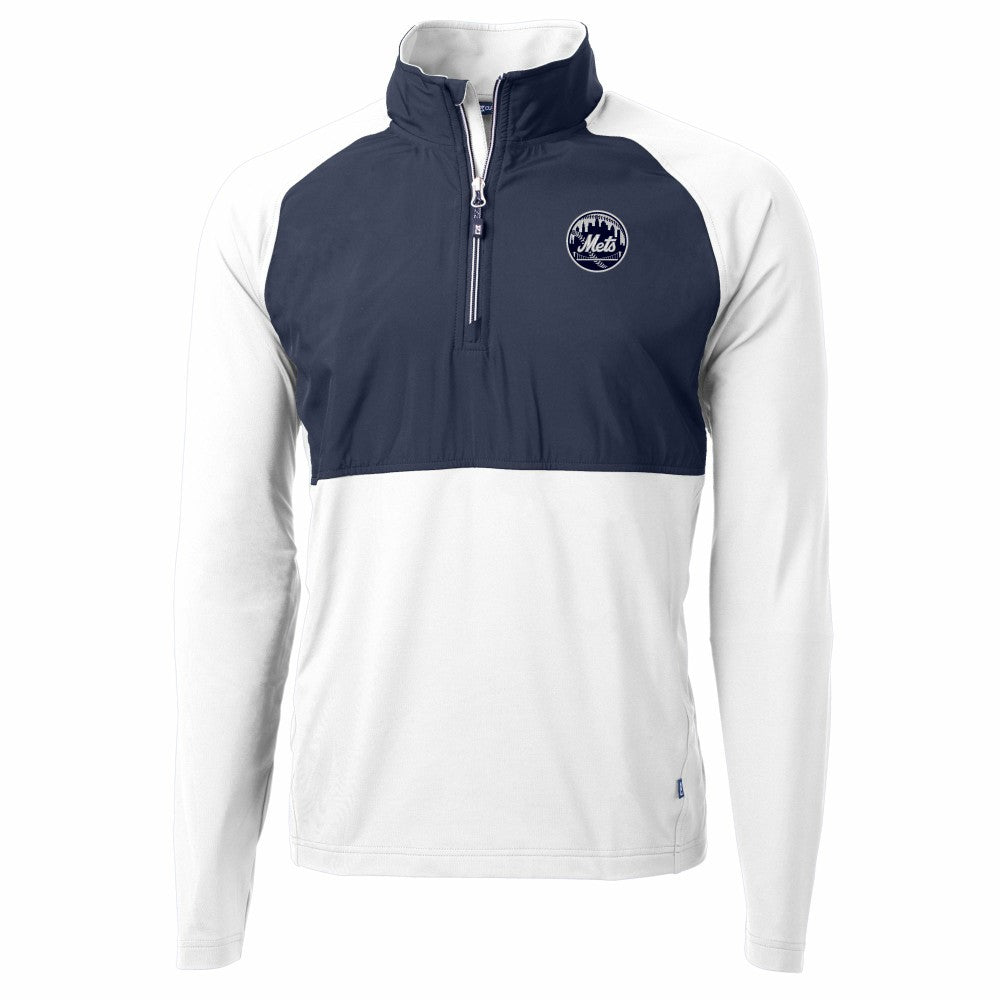 New York Mets Cutter & Buck Adapt Eco Hybrid Raglan DryTec Quarter-Zip Jacket White
