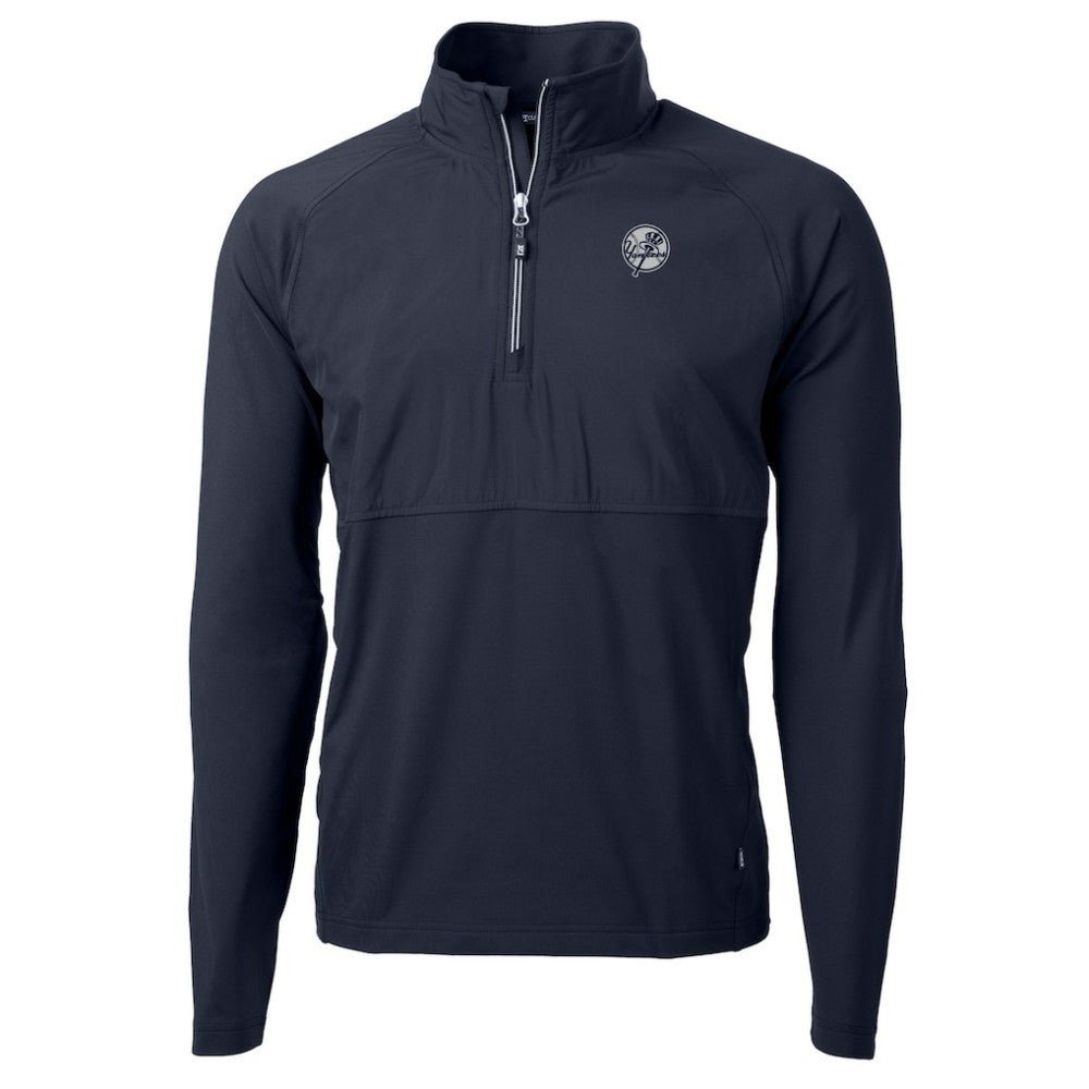 New York Yankees Cutter & Buck Adapt Eco Hybrid Raglan DryTec Quarter-Zip Jacket Navy