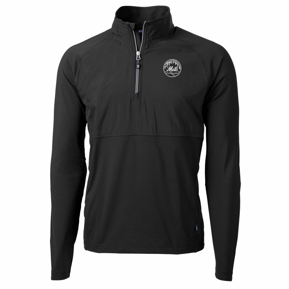 New York Mets Cutter & Buck Adapt Eco Hybrid Raglan DryTec Quarter-Zip Jacket Black