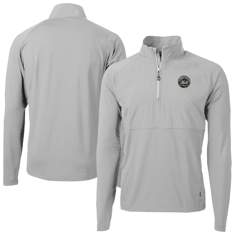 New York Mets Cutter & Buck Adapt Eco Hybrid Raglan DryTec Quarter-Zip Jacket Gray
