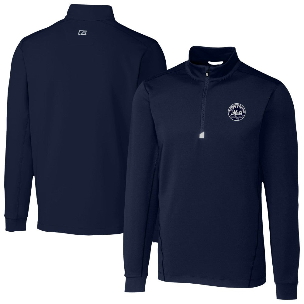 New York Mets Cutter & Buck Traverse Eco Tri-Blend DryTec Quarter-Zip Jacket Navy