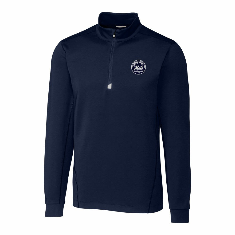 New York Mets Cutter & Buck Traverse Eco Tri-Blend DryTec Quarter-Zip Jacket Navy