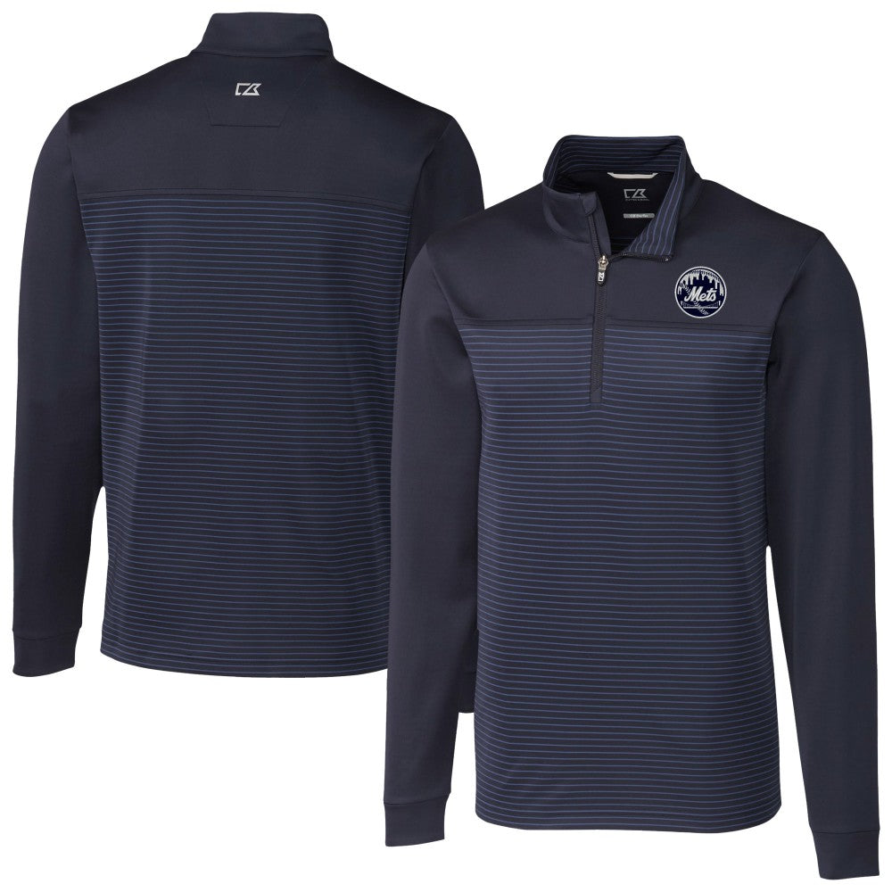 New York Mets Cutter & Buck Traverse Eco Stripe Tri-Blend DryTec Quarter-Zip Jacket Navy