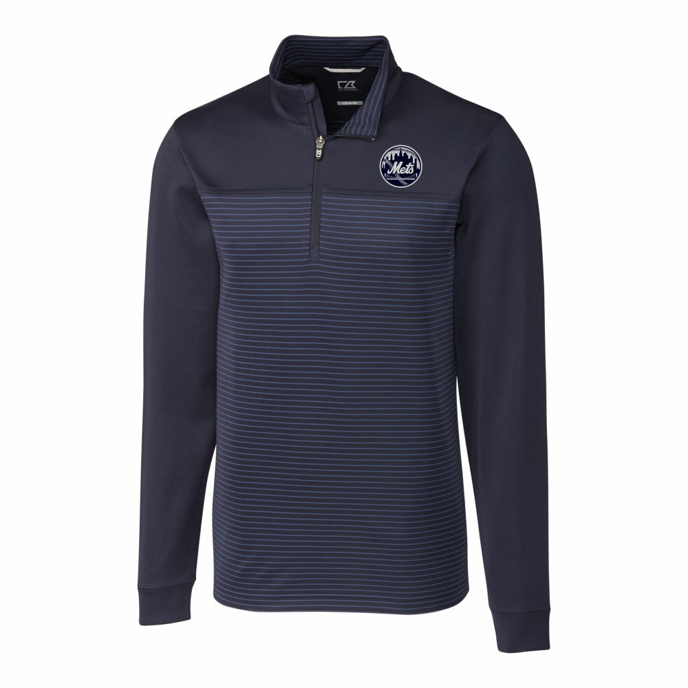 New York Mets Cutter & Buck Traverse Eco Stripe Tri-Blend DryTec Quarter-Zip Jacket Navy